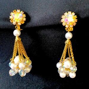 Gold Pearl Chandelier Clip On Earrings